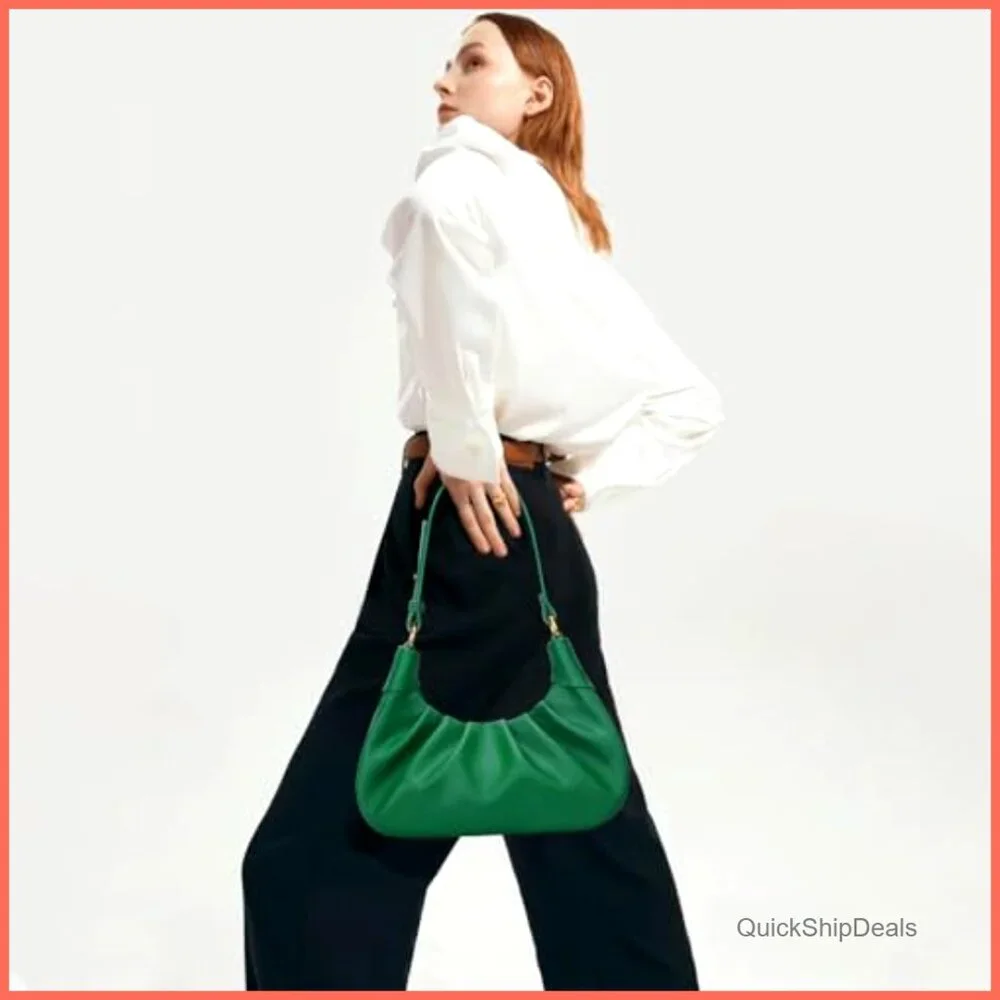 Crescent Hobo Shoulder Bag with Detachable Gold Chain Crossbody, Vegan Leather